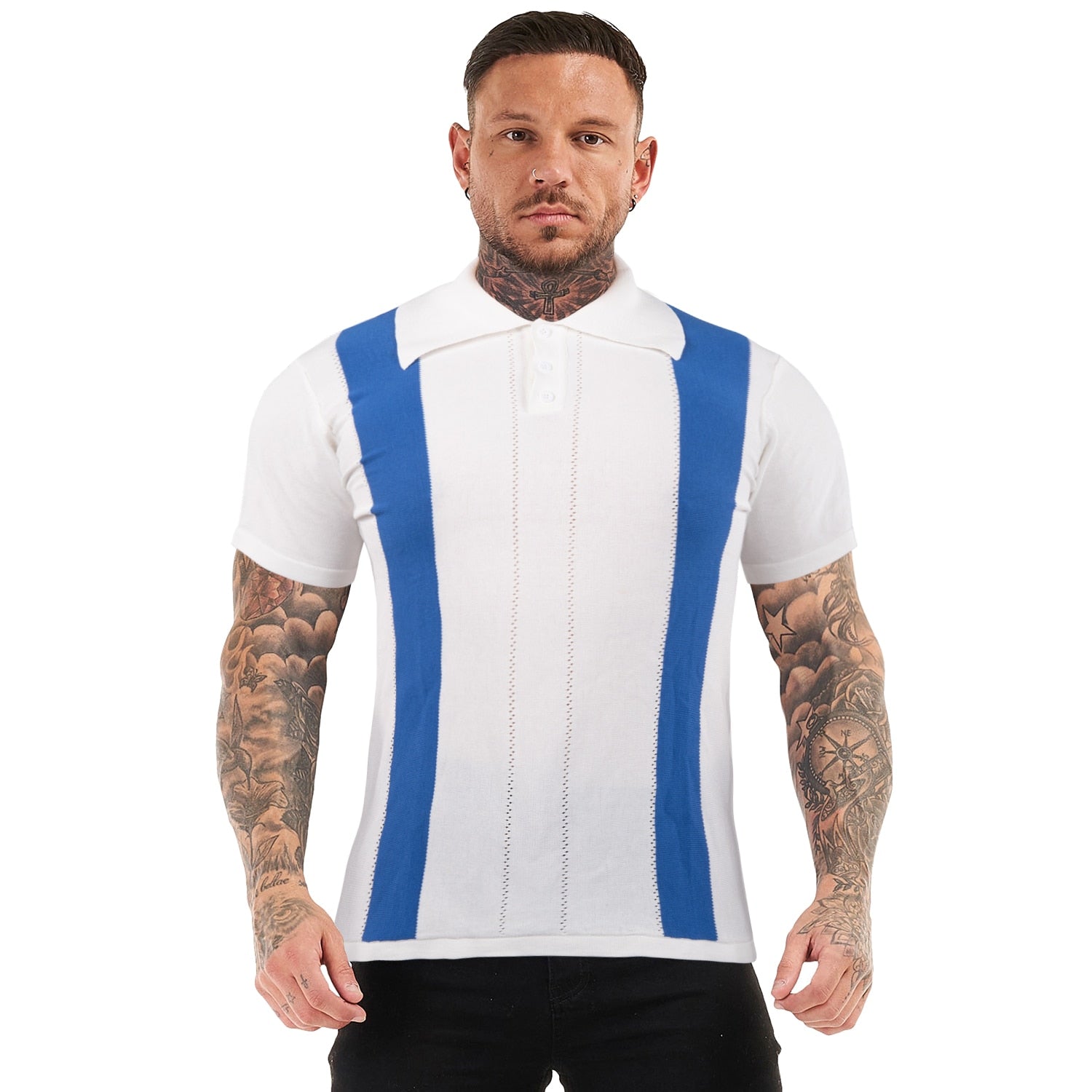 PREMIUM SHORT SLEEVE SLIM FIT POLO - WHITE/BLUE